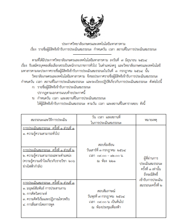 รายชื่อผู้มีสิทธิเข้ารับการประเมินสมรรถนะ ครั้งที่ 1